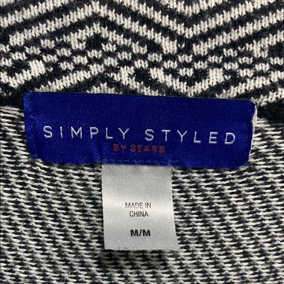 Simply Styled by Sears Black & White Geometric Open Cardigan Sweater M - Picture 3 of 14